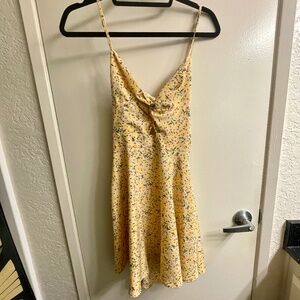 Yellow Floral Backless Mini Dress